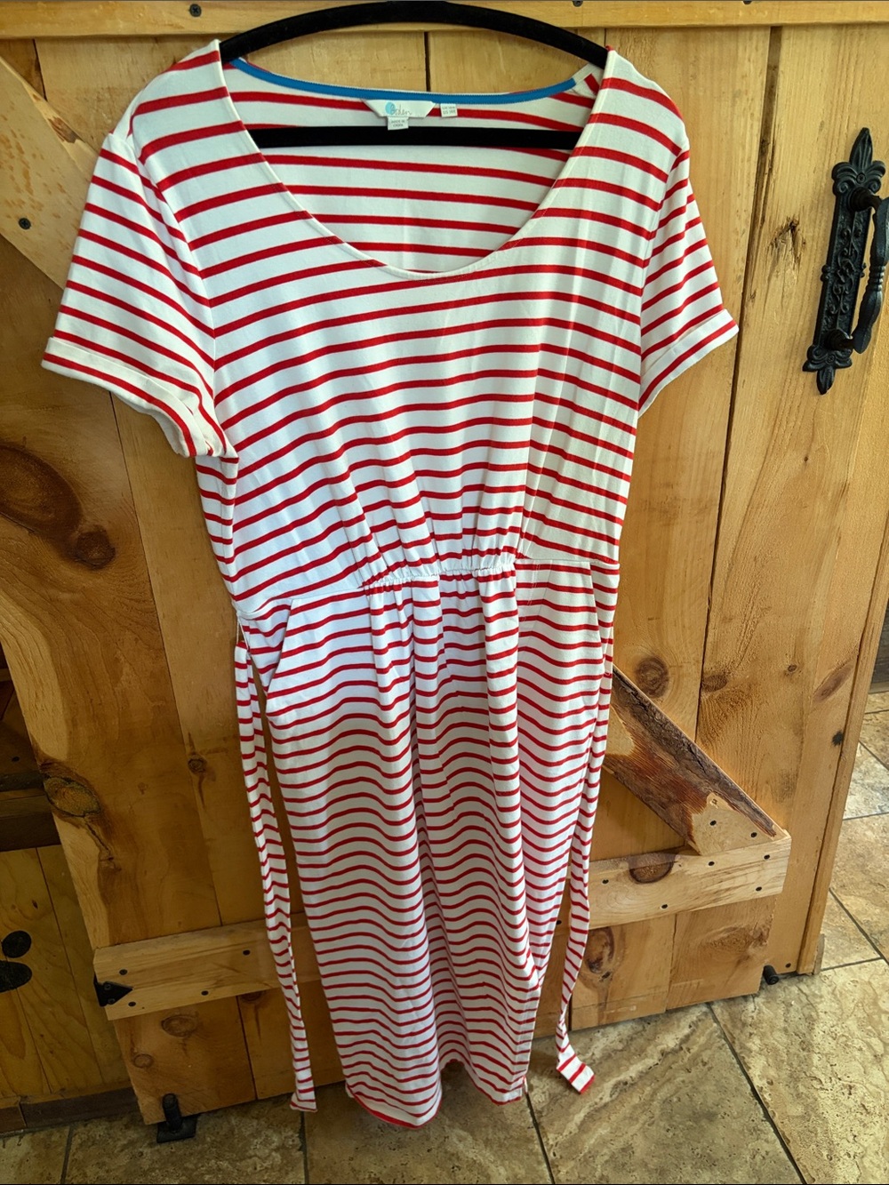 Boden Red and White Striped Short Sleeve Jersey Dress, 14R